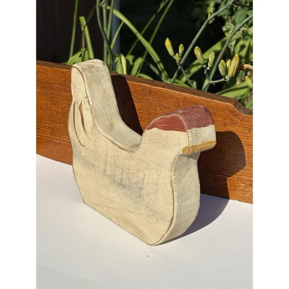 Folk Art Wooden Chicken Hen Cut Out Hand painted Shelf Sitter Chunky 6